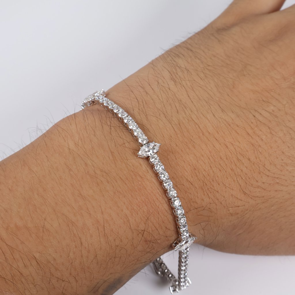 14K WG Lab Diamond Tennis - Marquise Cut Bracelet / 9.3gr / 3mm / 6.5in / 7.12Ct Lab / VS / F