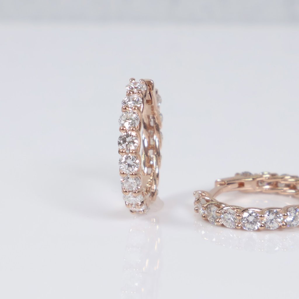 14K RG Lab Diamond Braiding Hoop Earrings / 4.33gr / 3mm / 0.7in / 3Ct Lab Dia / H VS