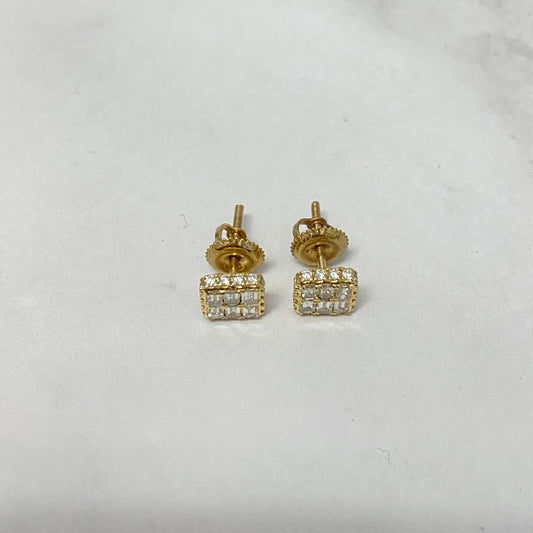 14K Yellow Gold Diamond Square Luxury Stud Earrings 0.81Ct Dia Vs/Si / 1.75gr / 7mm