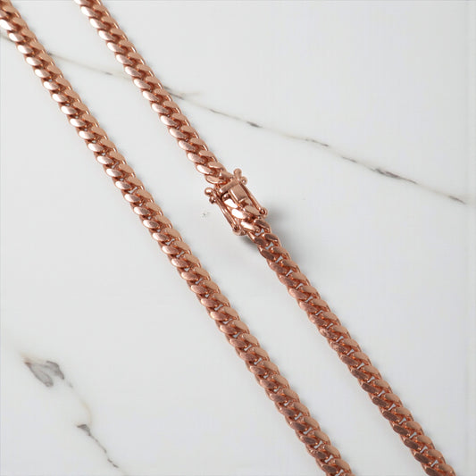 Rose Gold Over Silver 999 Micro Cuban Links Chain / 27.2gr / 4.3mm /  /