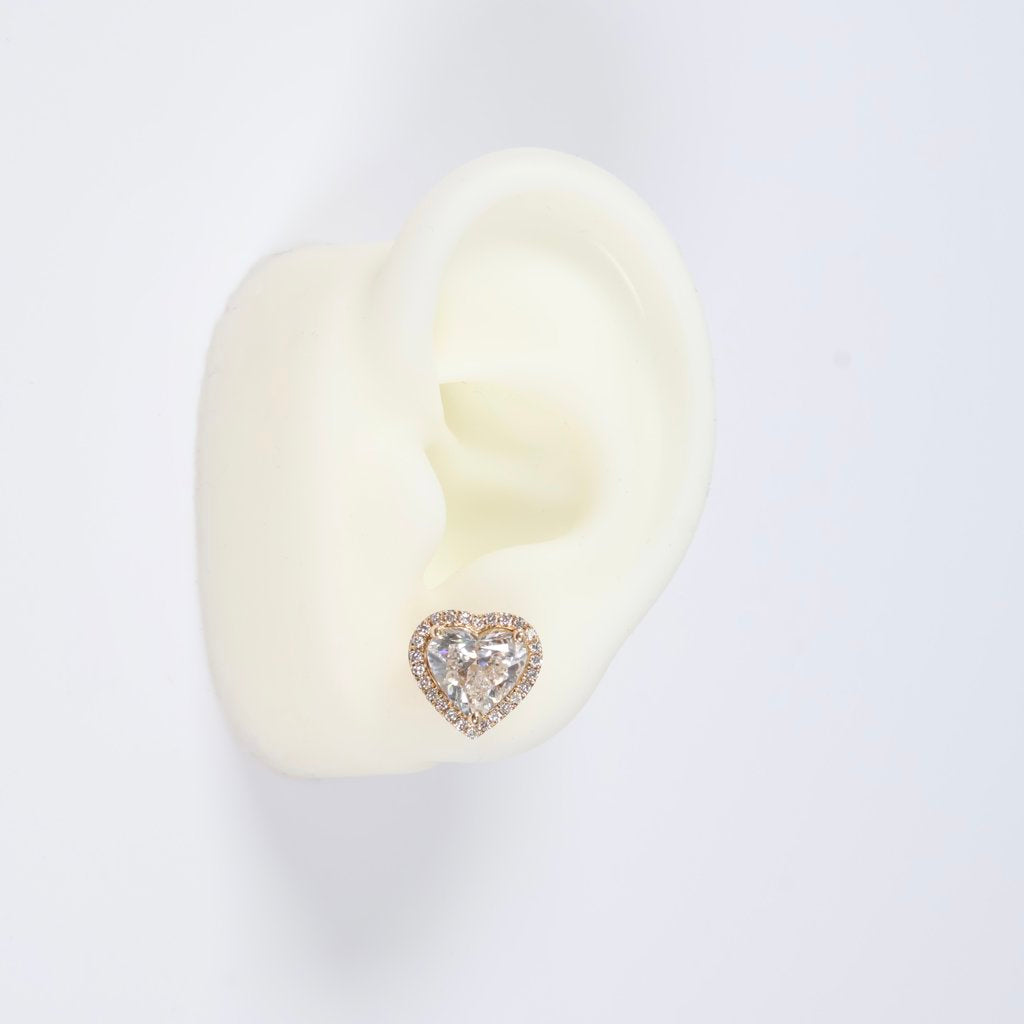 14K YG Lab Diamond Heart Stud Earrings / 4.15gr / 12mm / 4.75Ct Lab / VS / F