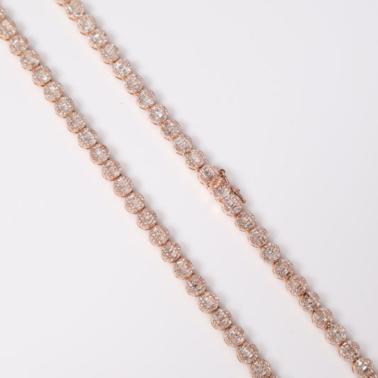 10K RG Diamond Round Luxury Baguette Chain / 28gr / 4.7mm / 20in / D-5.25Ct