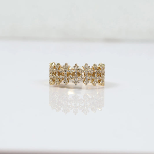 14K Yellow Gold Diamond Cross Ring 0.75Ct Dia / 4.7gr / Size 8.5