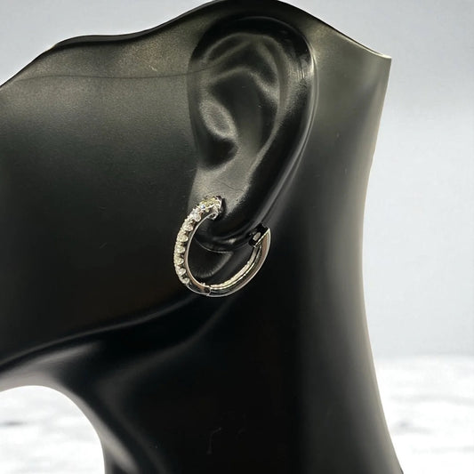 14K White Gold Diamond Luxury Hoop Earrings 0.54Ct / 2.6gr