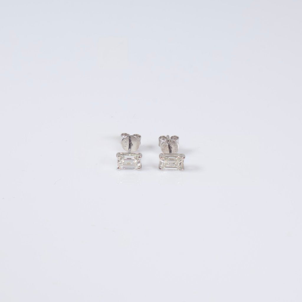 14K WG Lab Diamond Emerald Cut Stud Earrings / 0.92gr / 6mm / 0.86Ct Lab / VS / F