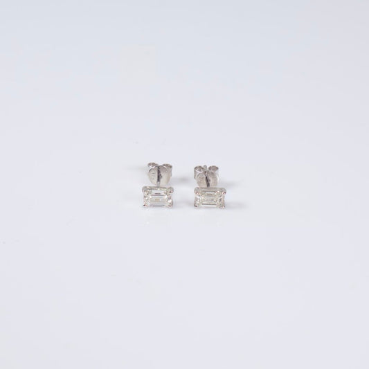 14K WG Lab Diamond Emerald Cut Stud Earrings / 0.92gr / 6mm / 0.86Ct Lab / VS / F