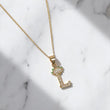18K YG Letter L With Crown Set Jewelry / 2.94gr / 1mm / 20in / White/Green Zircons