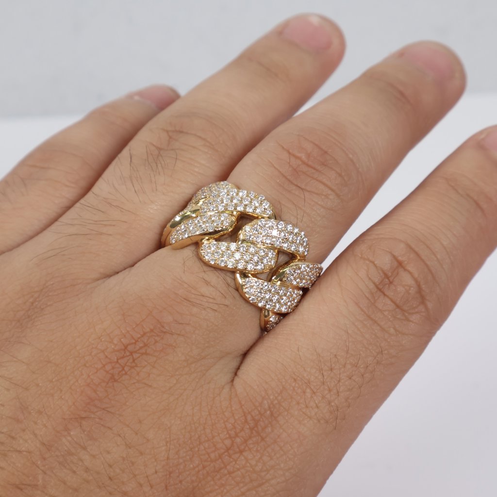 14K YG Lab Diamond Cuban Link Bustdown Ring / 26.6gr / Sz 8 3/4 / 5Ct Lab Dia