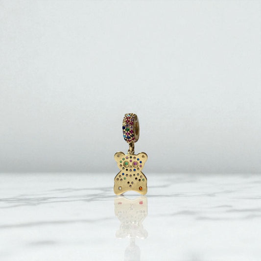 14K Yellow Gold Colorful Bear Pendant With Zirconia / 2.2gr