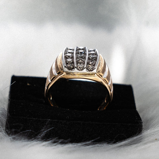 Three Diamond Lines Ring 10K Yellow - White Gold / 6.9gr / Size 10