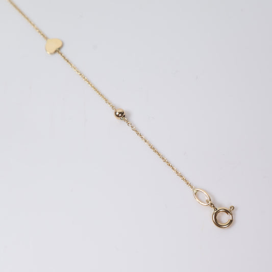 14K YG Little Hearts - Smooth Balls Anklet / 1.7gr / 0.8mm / 10in /