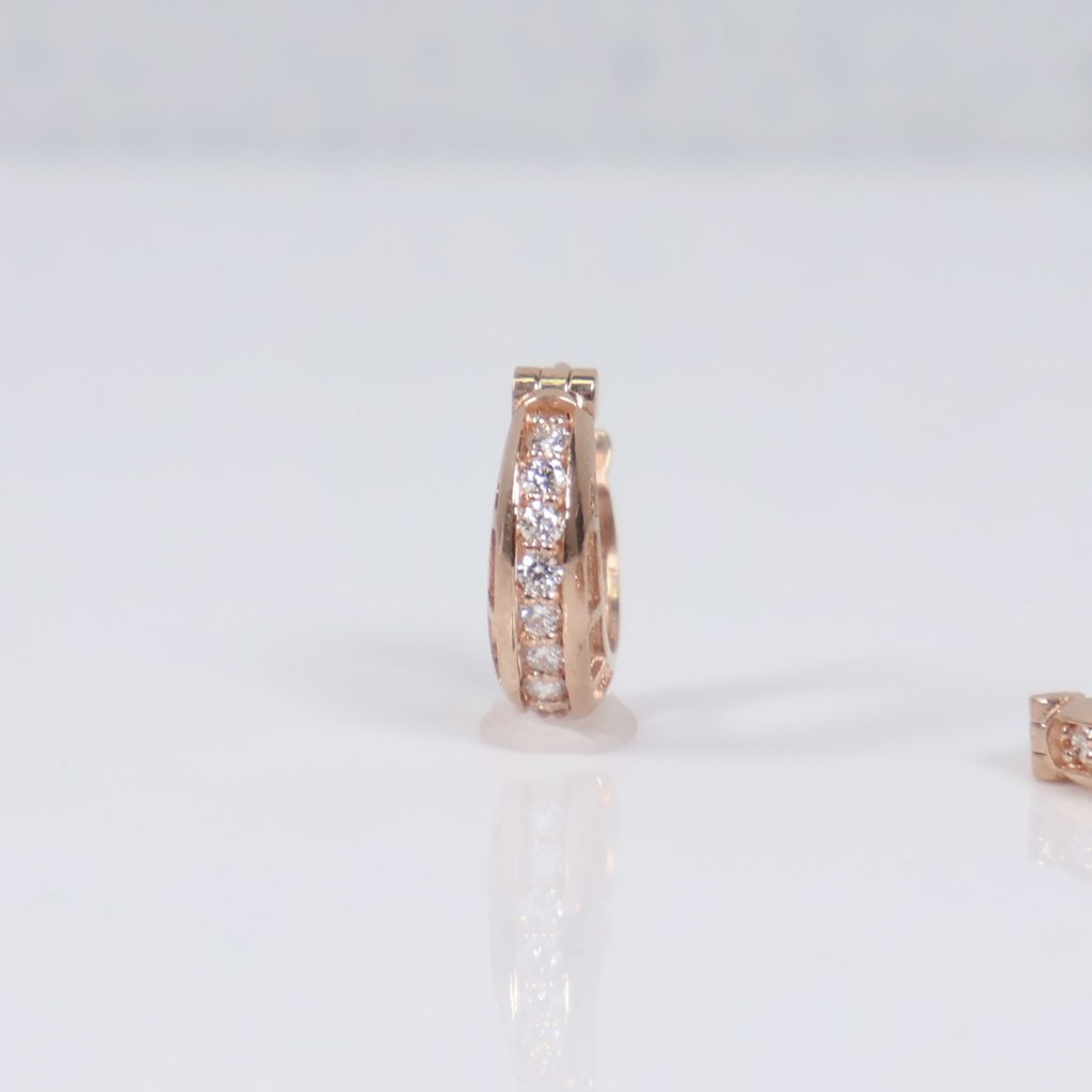 14K RG Lab Diamond Luxury Hoop Earrings / 1.8gr / 0.4in / 0.6Ct Lab Dia / H / VS