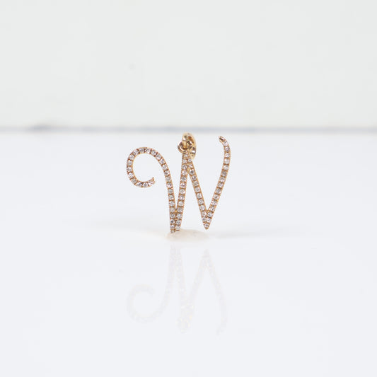 10K YG Diamond Little Letter W Italics Pendant / 1.6gr / 0.5in / D-0.25Ct