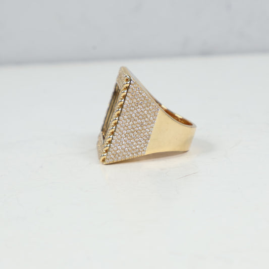 10K YG Diamond Memorial Cuban Fabric Rings / 15.8gr / Sz 10 / D-2Ct