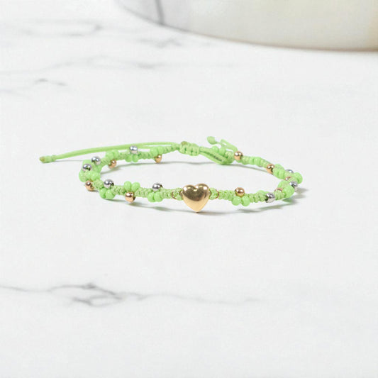 18K YG Heart-Smooth Balls Bracelet Tejido / 1.42gr / Adjustable /