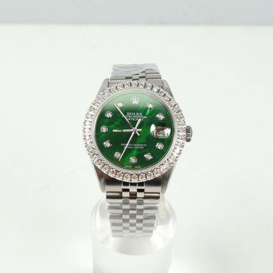 Rolex Datejust MOP Green Dia Dial - Diamond Bezel Watch / 36mm / Wt Dia