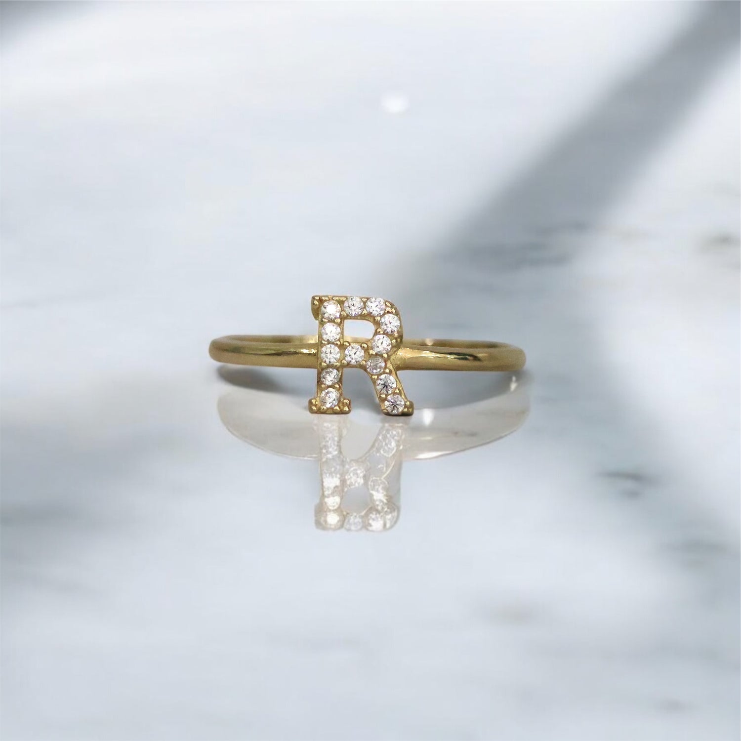 14K YG Letter R Ring / 1.47gr / Sz 7 1/4