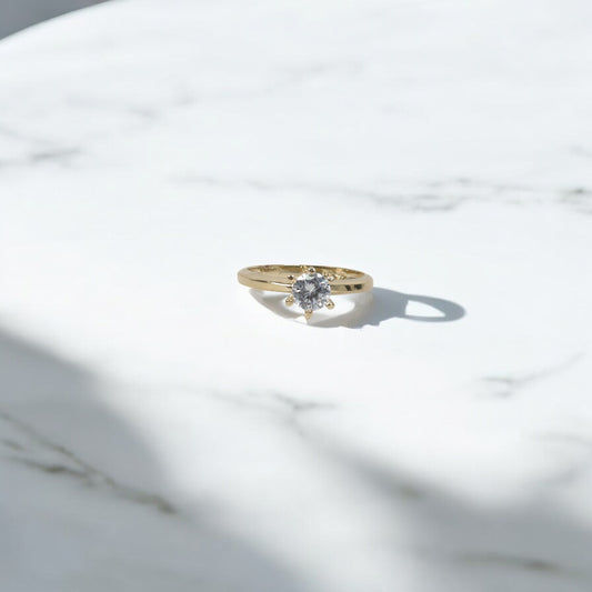 10K YG Luxury Round Solitaire Rings / 1.74gr / Sz 6 3/4 / White Zircons