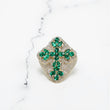 10K YG Diamond Cross With Emerald Rings / 13.2gr / Sz 10 / Eme-2.5Ct / D-2.9Ct