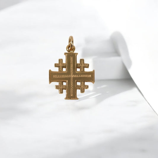 18K YG Jerusalem Cross Pendant / 3.78gr / 1in /