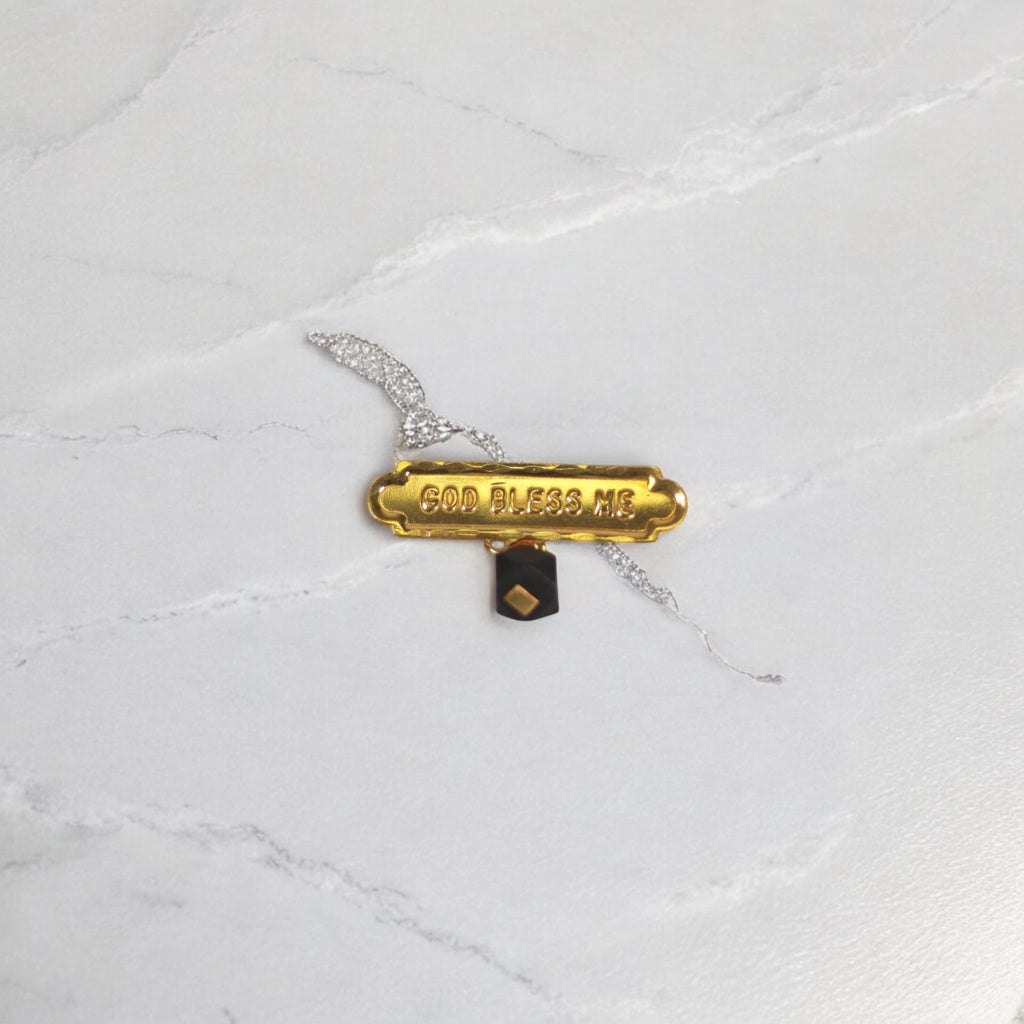 10K YG God Bless Me plate Azabache Brooch / 0.5gr / 0.8in /