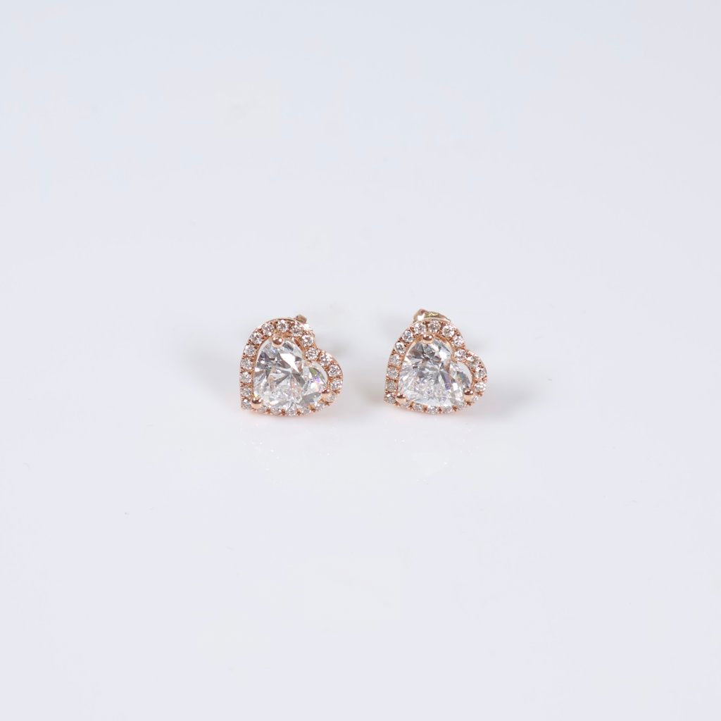 14K RG Lab Diamond Heart Stud Earrings / 3.1gr / 10mm / 2.50Ct Lab / VS / F