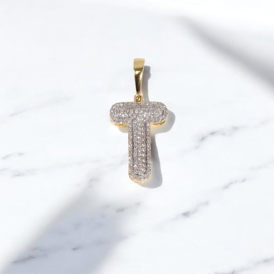 10K YG Diamond Letter T Pendant / 1.8gr / 1.1in / 0.32Wt Dia