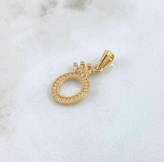 18K Yellow Gold Letter O With Crown Pendant With Zircons / 1.42gr / 1in