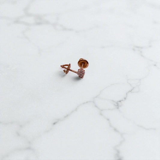 14K Rose Gold Diamond Flower Stud Earrings 0.29Ct / 0.8gr