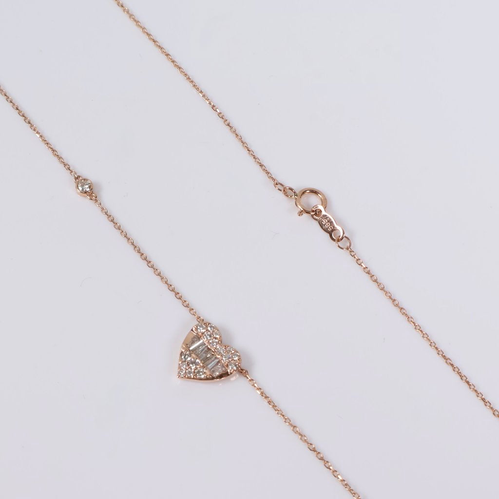 14K RG Diamond Little Heart Set Jewelry / 2.19gr / 1mm / 18in / 0.50Ct / VS2-SI / G-H
