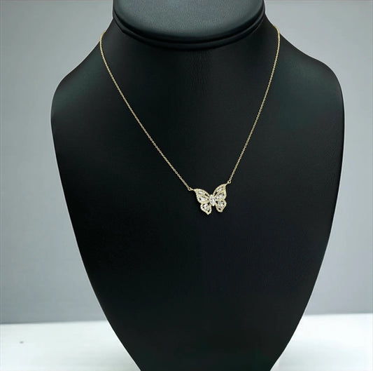 14K Yellow - White Gold Diamond Butterfly Jewelry Set 0.49Ct / 2.8gr