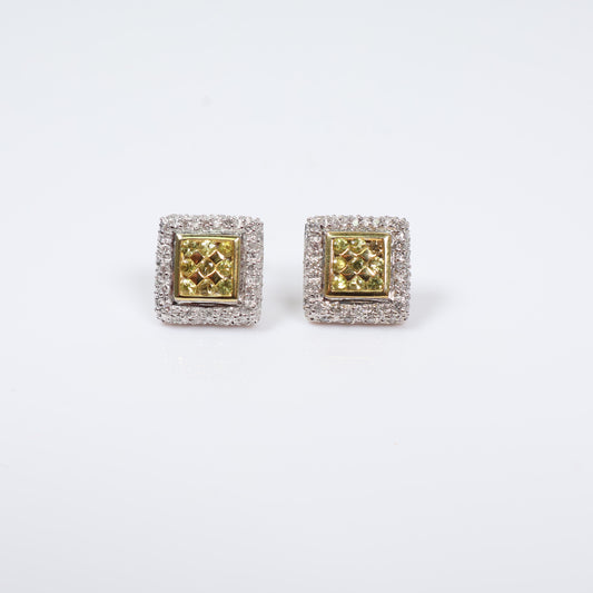 14K WG Diamond  Square Stud Earrings / 5.7gr / 13mm / D-0.52CT / S-0.71
