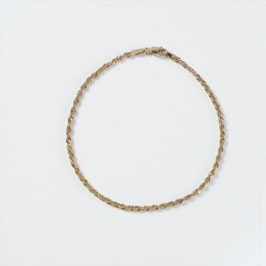 10K YG Rope Hollow Bracelet / 0.84 / 2mm / 7in /