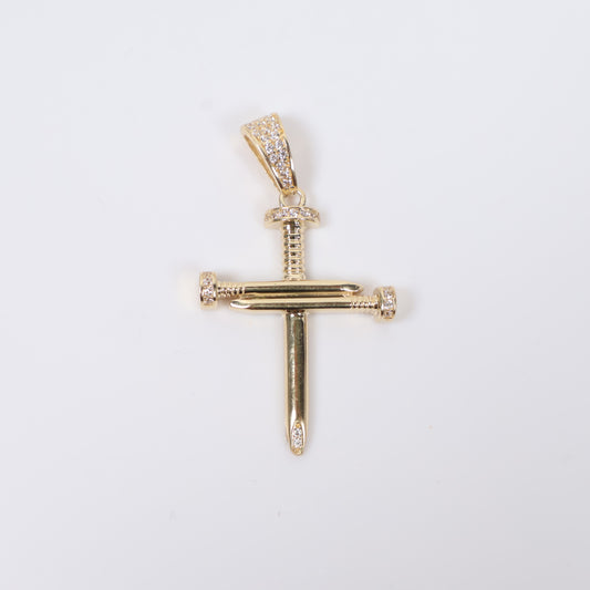 14K YG Nail Cross Pendant / 3.5gr / 1gr / White Zircons