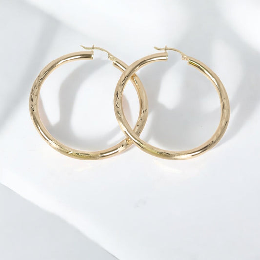14K YG Luxury Hoop Earrings / 4gr / 1.6in /