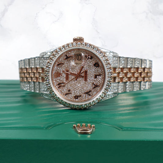 Watch Bustdown Rolex 2 Tone Rose Arabic Numbers Watch / 36mm /