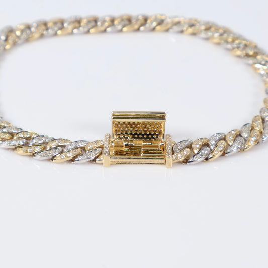 10K YG Diamond Cuban Links Bustdown Hallow Bracelet / 12.07gr / 6.3mm / 7.5in / 2Ct Dia