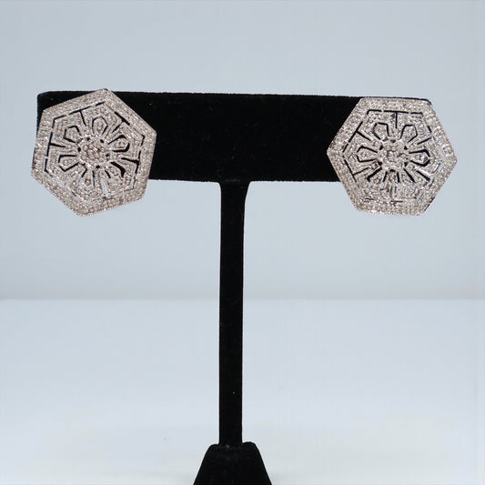 14K WG Diamond Luxury Hexagon Stud Earrings / 5.87gr /  / D-0.25Ct