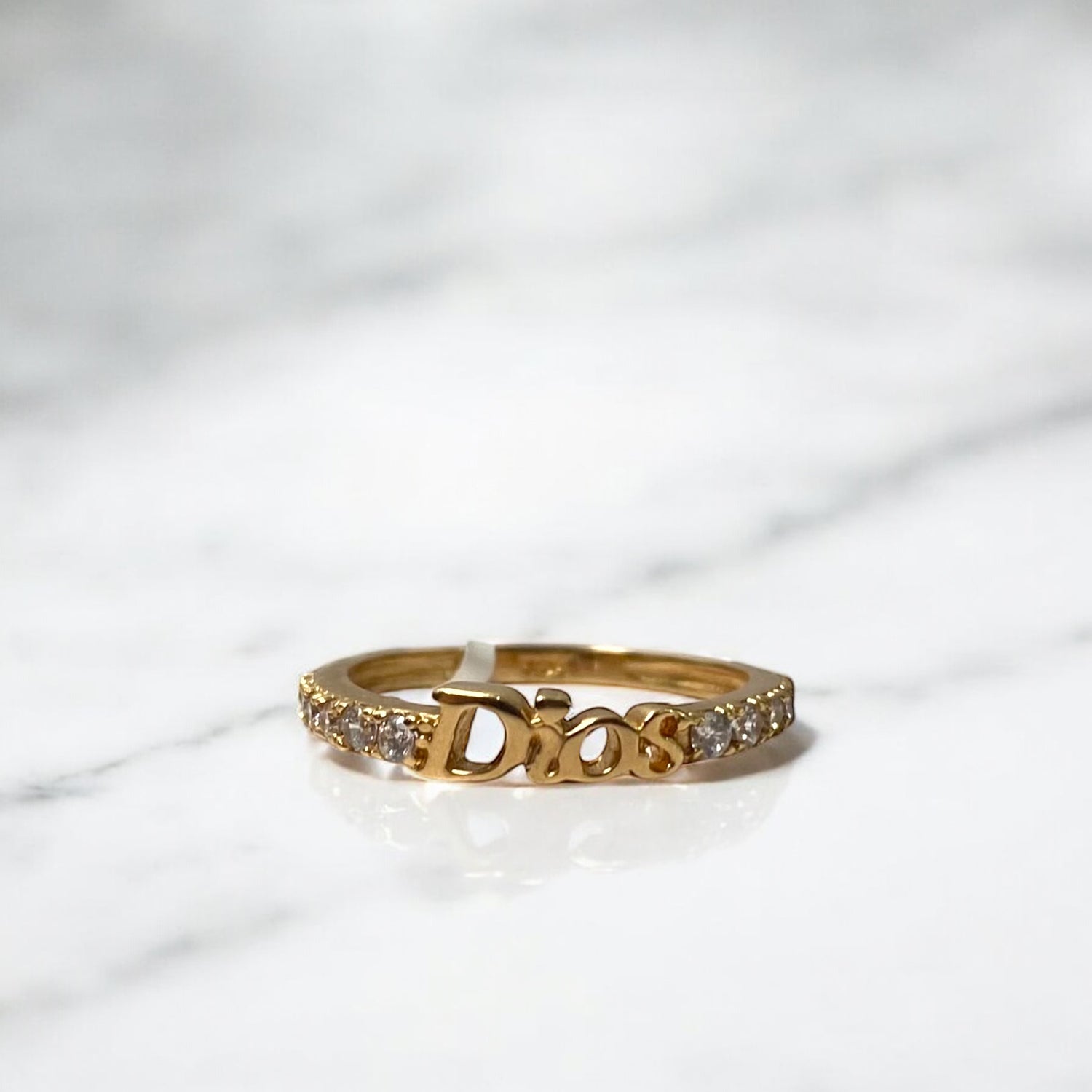 18K Yellow Gold Dios Ring With Zircons / 1.9gr / Size 5 1/2