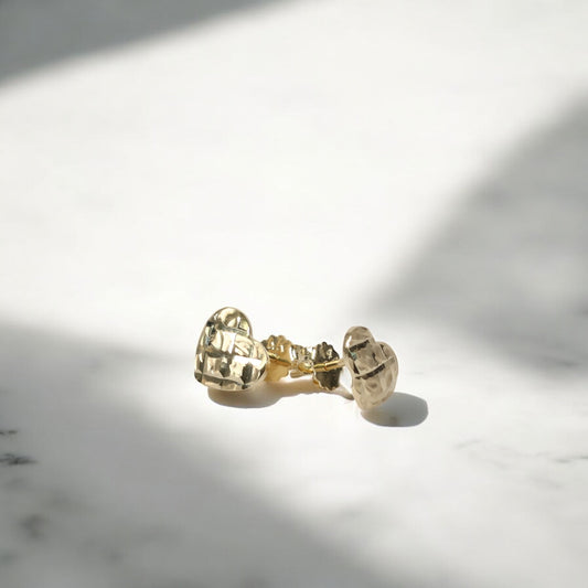14K YG Heart Stud Earrings / 1gr / 9mm /