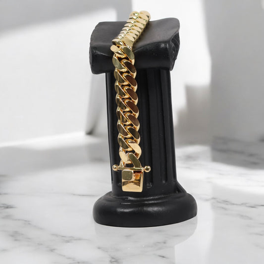 10K YG Micro Cuban Links Bracelet / 63.31gr / 10.3mm / 8 1/4in /