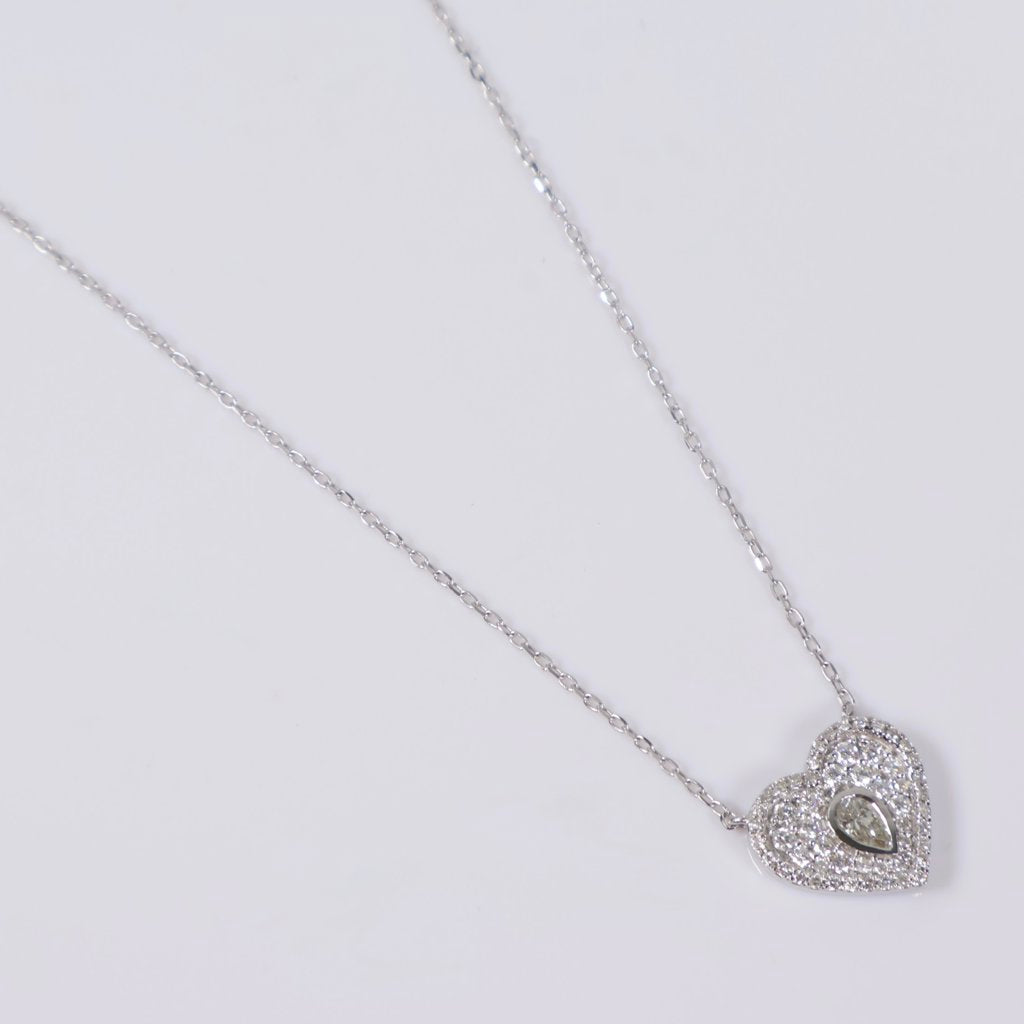 14K WG Diamond Heart Set Jewelry / 2.37gr / 1mm / 18in / 0.50Ct / VS2-SI / G-H