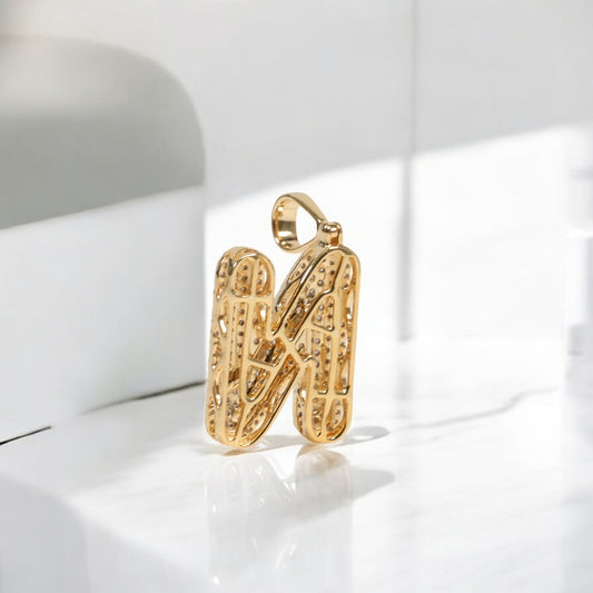 10K YG Diamond Letter N Pendant / 2.8gr / 1.1in / 0.57Wt Dia