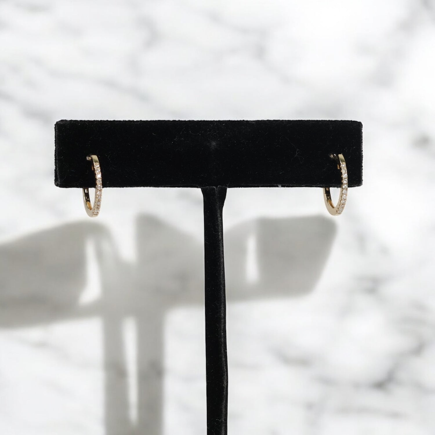14K YG Diamond Fashion Hoop Earrings / 1.11gr / 0.5in / 0.15Ct Dia
