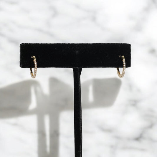 14K YG Diamond Fashion Hoop Earrings / 1.11gr / 0.5in / 0.15Ct Dia
