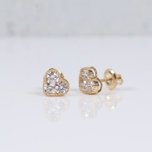 14K YG Lab Diamond Heart Stud Earrings / 1.93gr / 8mm / 0.96 CTTW Lab VS / E-F