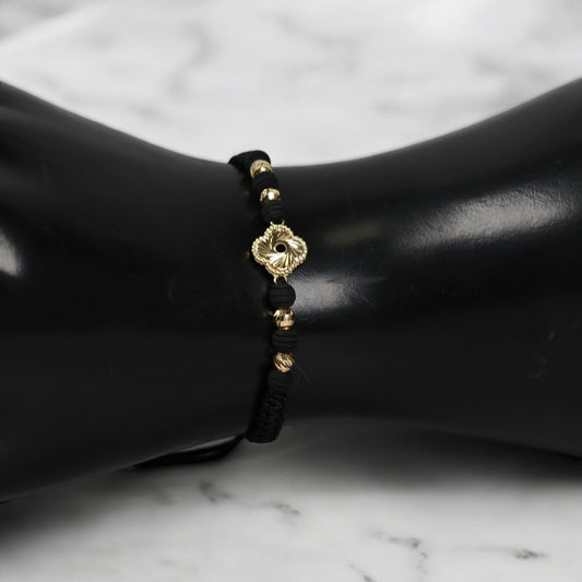 18K YG Diamond Cut Clover- Diamond Cut Balls Bracelet Tejido / 1.22gr / Adjustable /