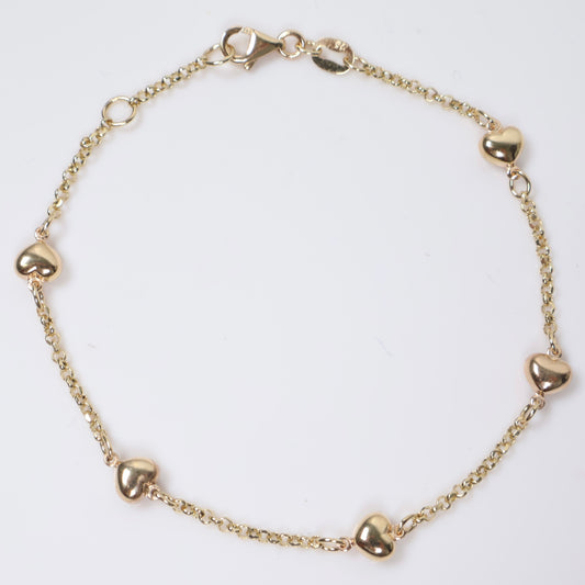 14K YG Little Hearts Bracelet / 2.6gr / 1.8mm / 7.5in /