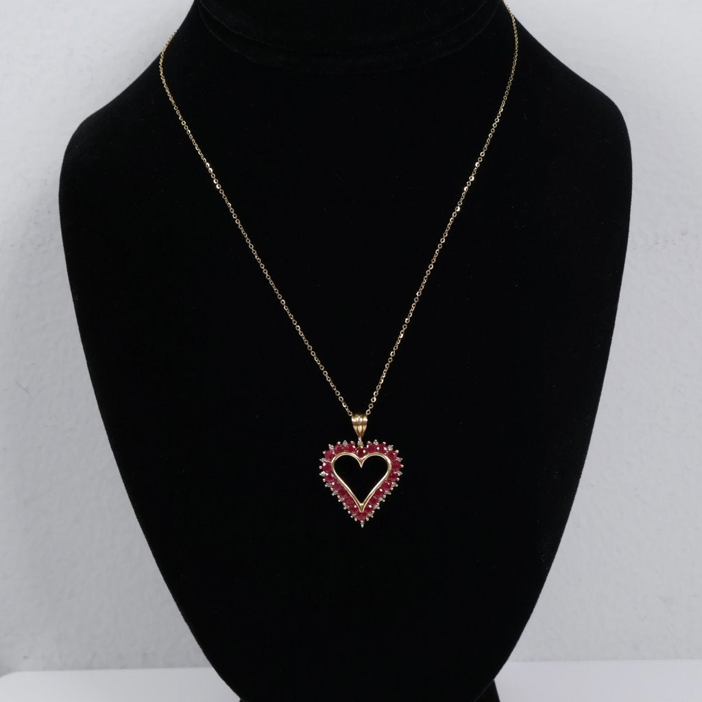 10K Yellow Gold Heart Jewelry Set With Ruby / 4.2gr