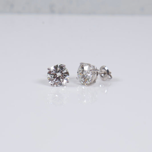 14K WG Lab Diamond Solitaire Round With Certificate Stud Earrings / 2.31gr / 8mm / 5 CTTW Lab VS / E-F